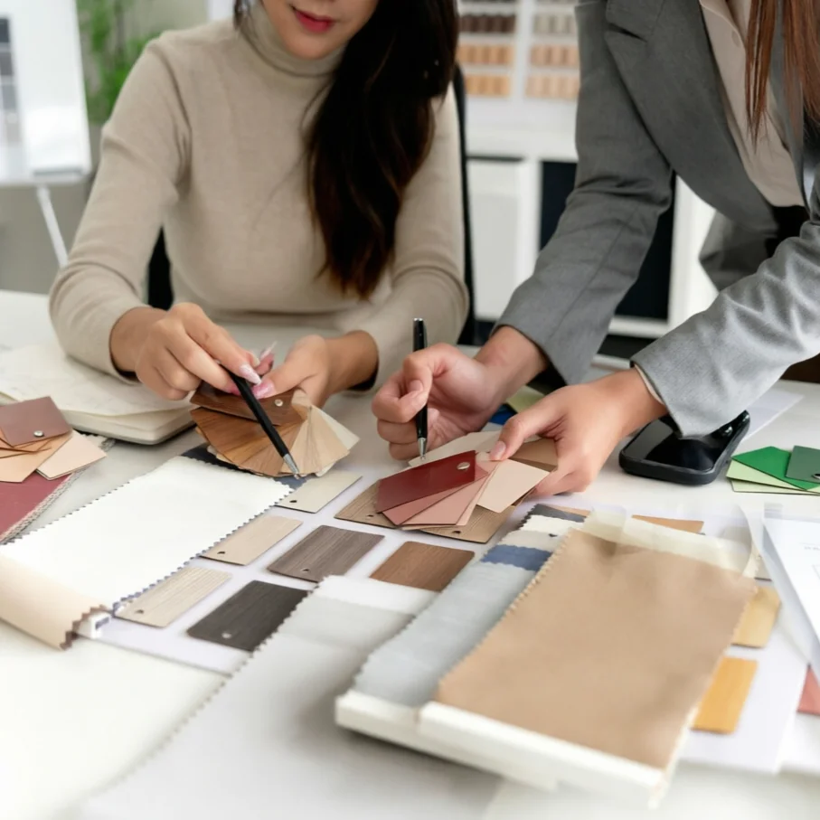 Designers selecting materials in our Foshan studio