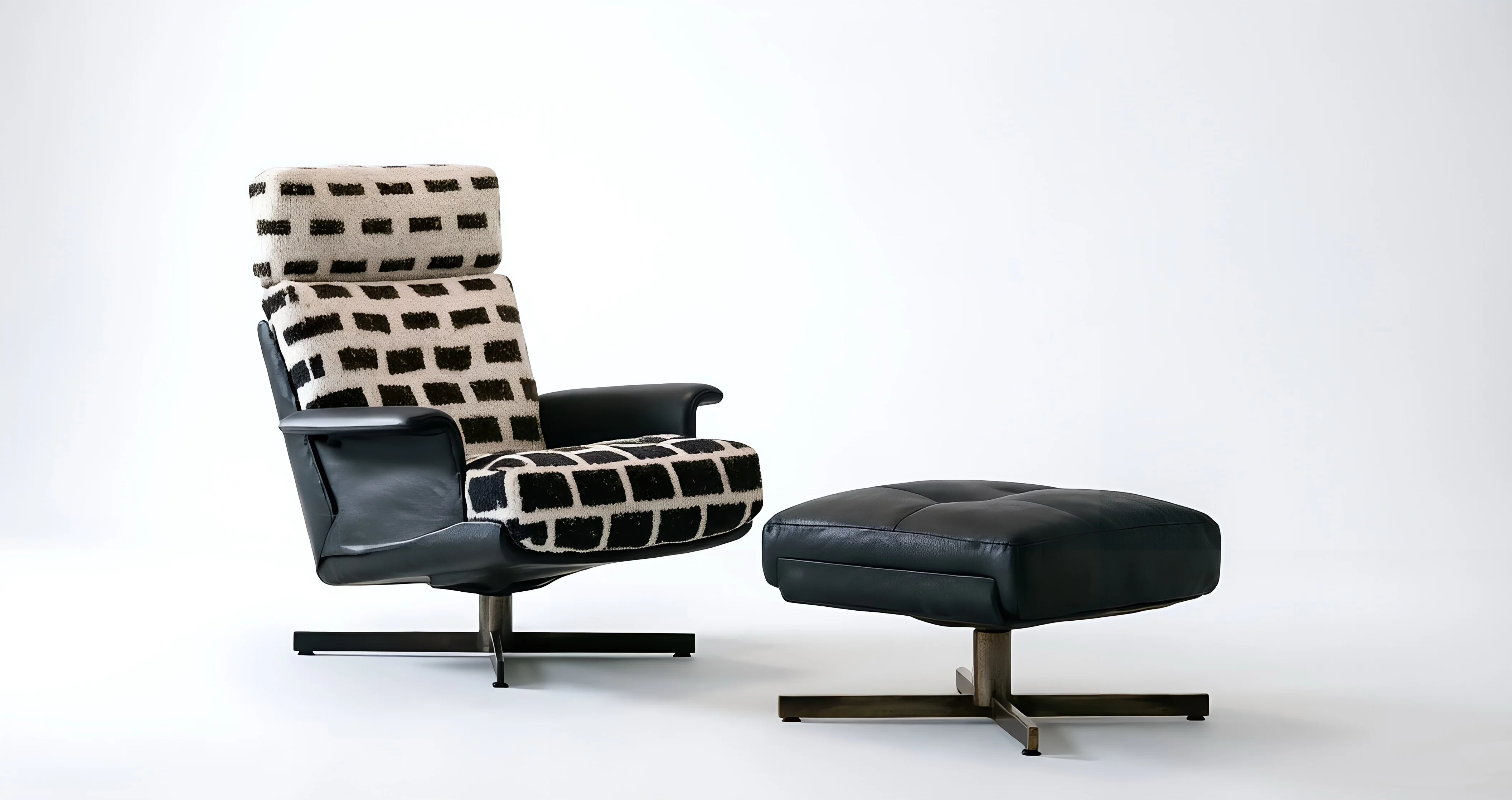 Grid Accent Lounge & Ottoman — white background