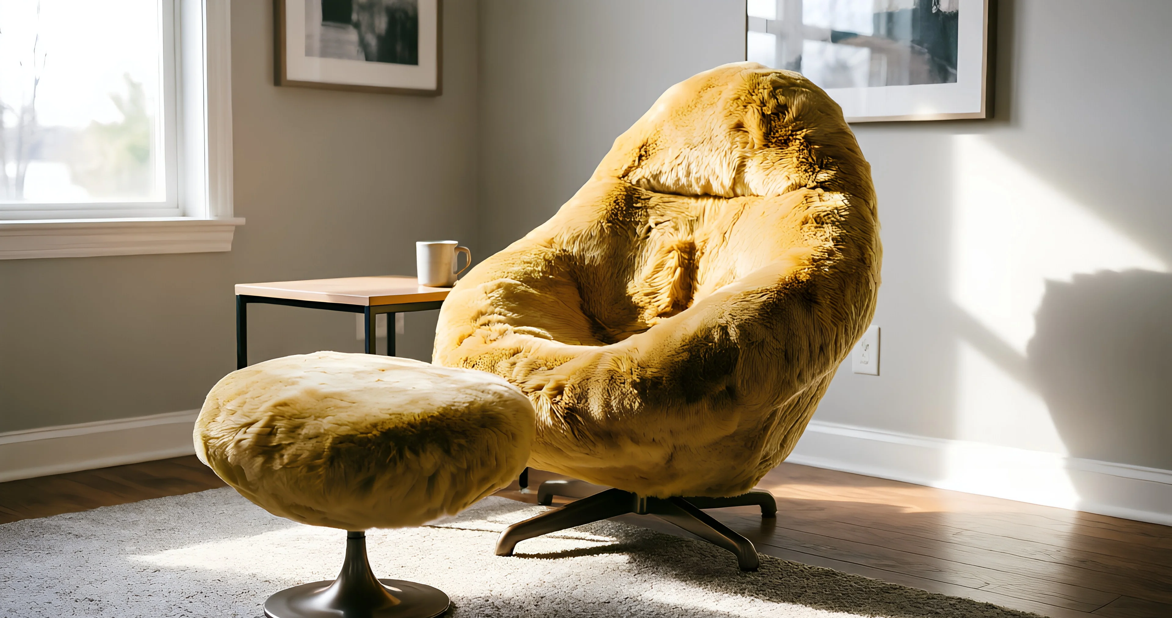 Aura Shearling Lounge & Ottoman — alternate angle