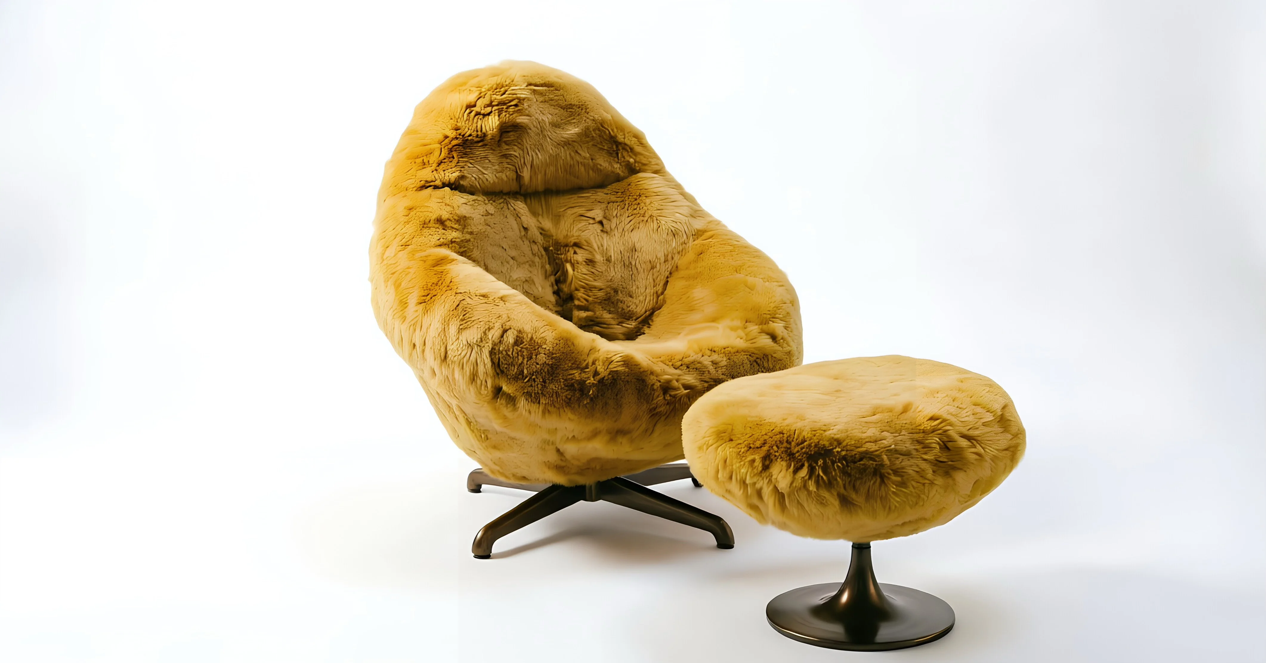Aura Shearling Lounge & Ottoman — white background