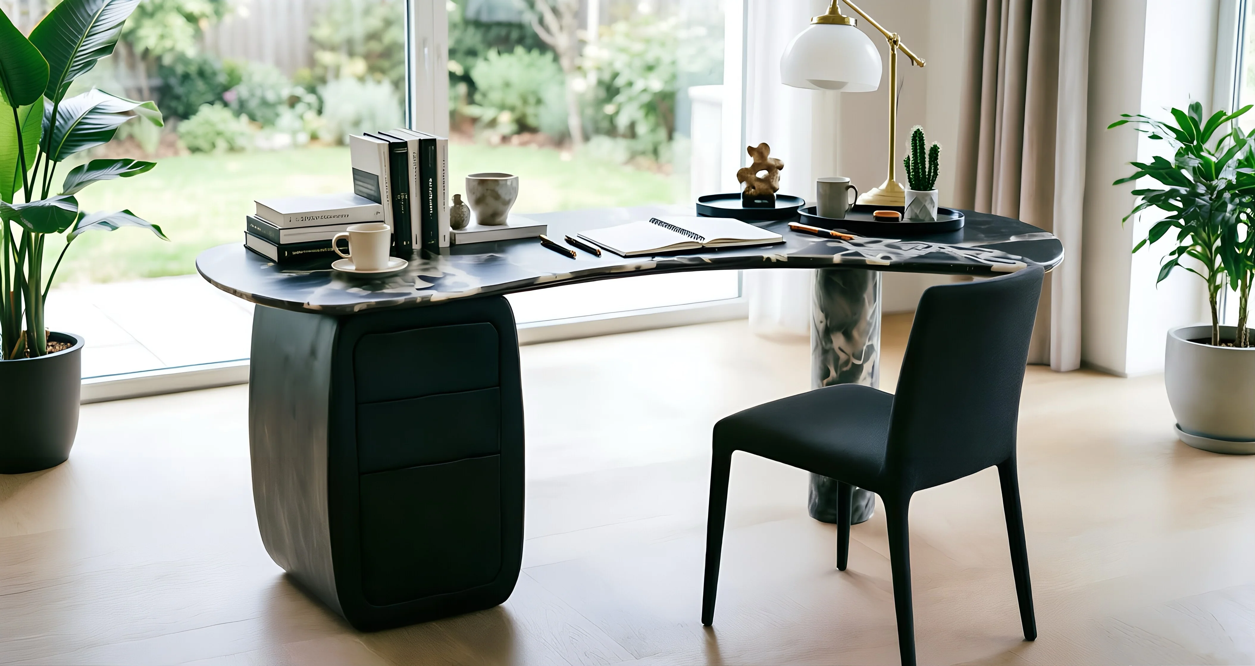 Noir Marble Sculptural Desk — alternate angle