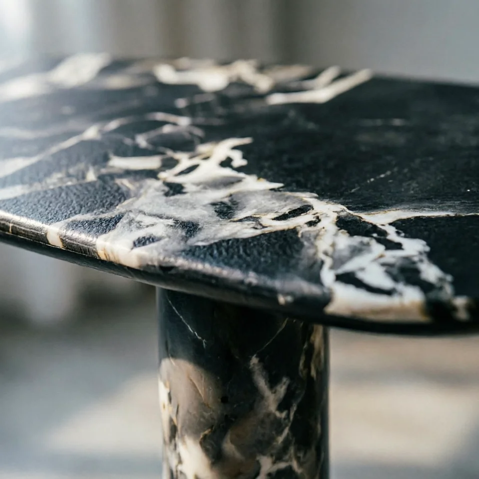 Noir Marble Sculptural Desk — detail view