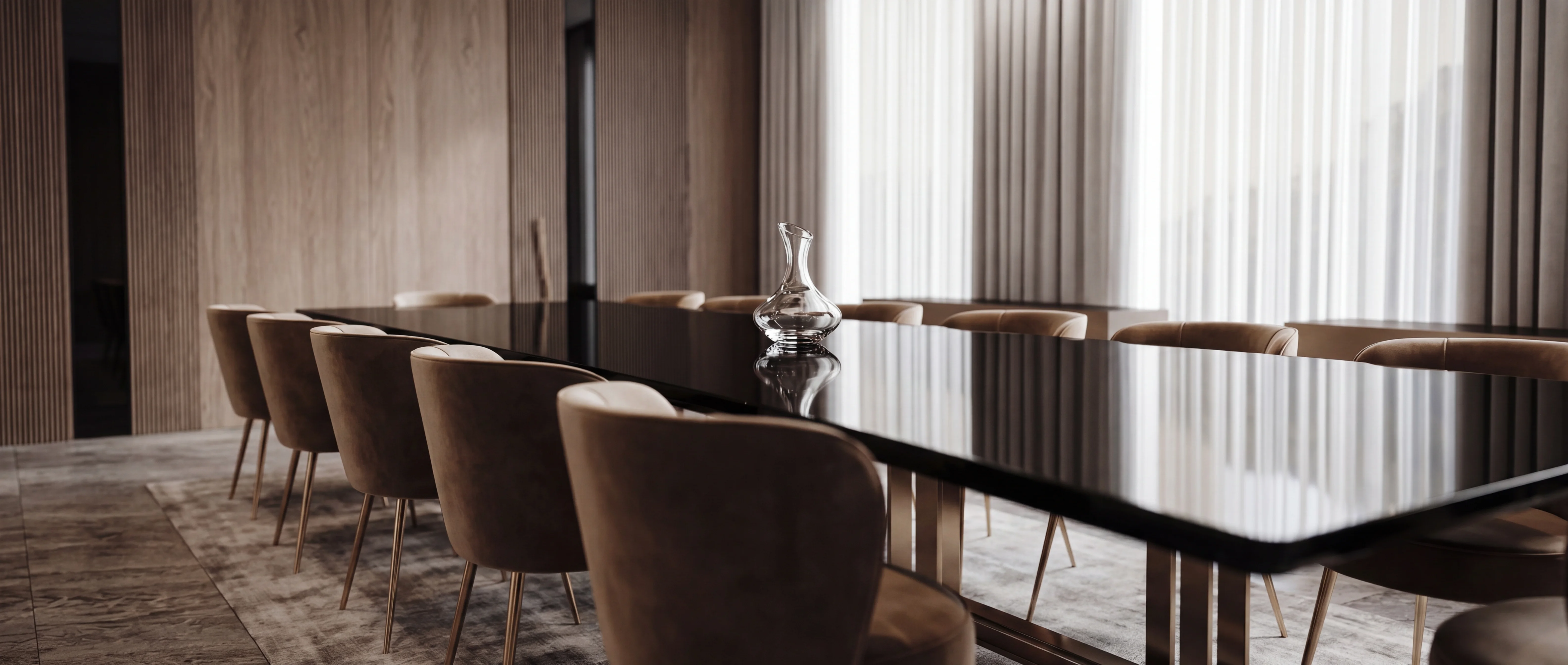 Contemporary townhouse dining area with custom table and chairs